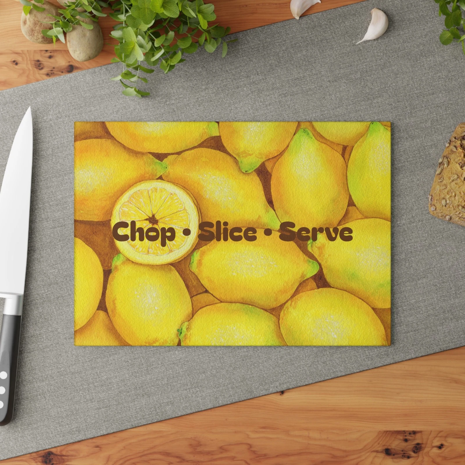 Lemon Pattern Chop Slice Serve Glass Cutting Board