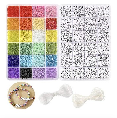 12000pcs 3mm Glass Seed Beads for Bracelets Making Kit with Letter Alphabet Bead