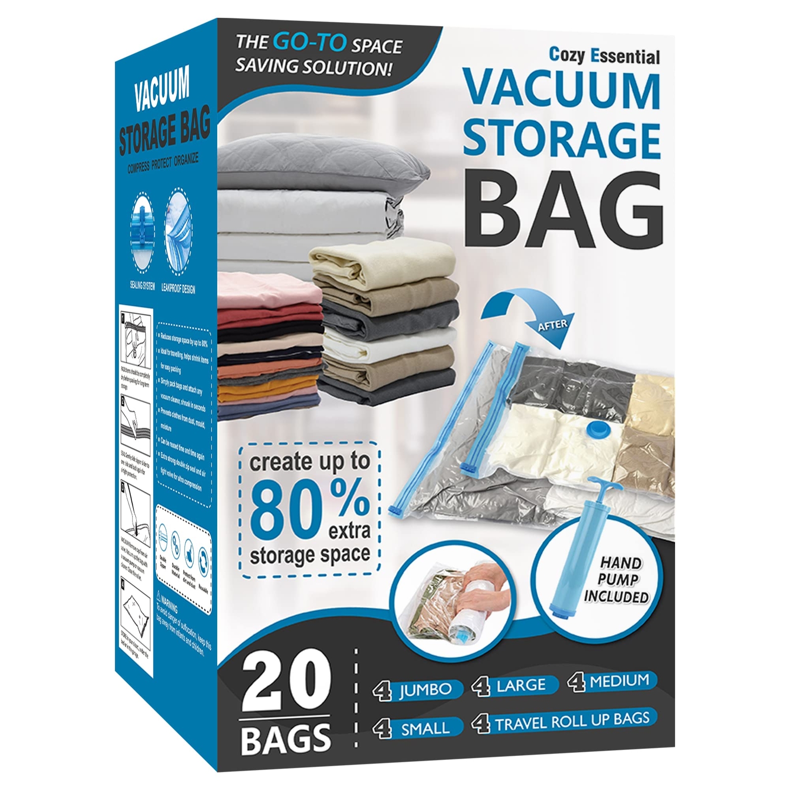 20 Pack Vacuum Storage Bags, Space Saver Bags (4 Jumbo/4 Large/4 Medium/4 Sma...