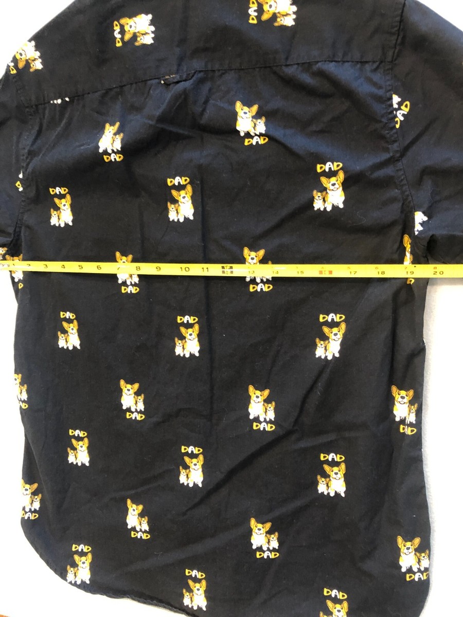 Denim Flower Shirt Men's Medium Corgi DAD Button Up Funny Casual