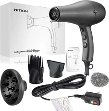 NITION Ceramic Hair Dryer with Diffuser,Comb & Nozzle Attachments,1875 Watt 