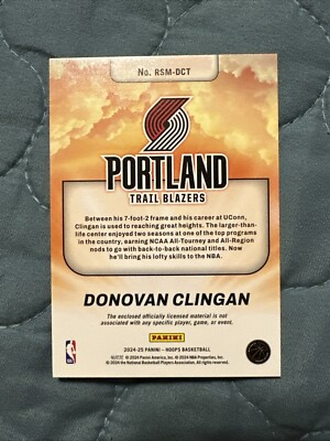 Donovan Clingan 2024-25 Panini NBA Hoops RC Patch Rise N Shine