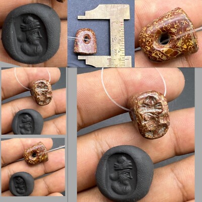 Natural Japer Stone Old Roman King Head Face Intaglio Beautiful Stamped Seal Bea