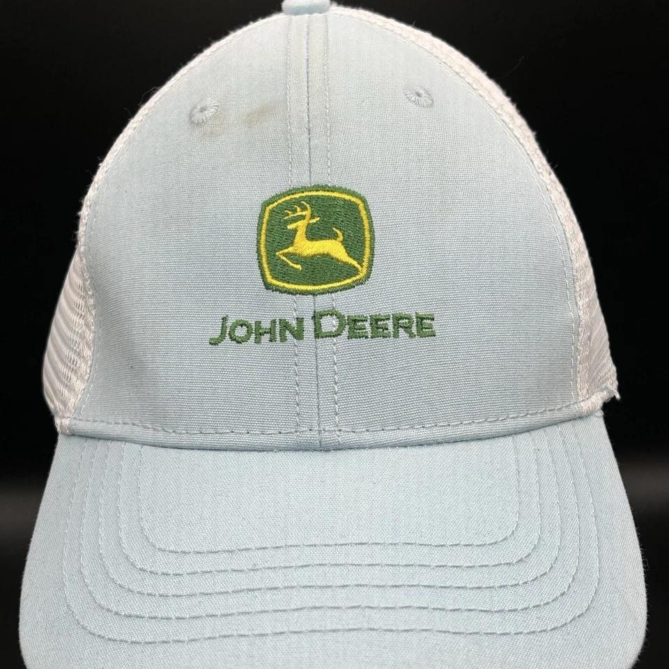 Sombrero de camionero John Deere azul claro y blanco adulto Snapback cola de caballo apertura usado Foto 2 de 4