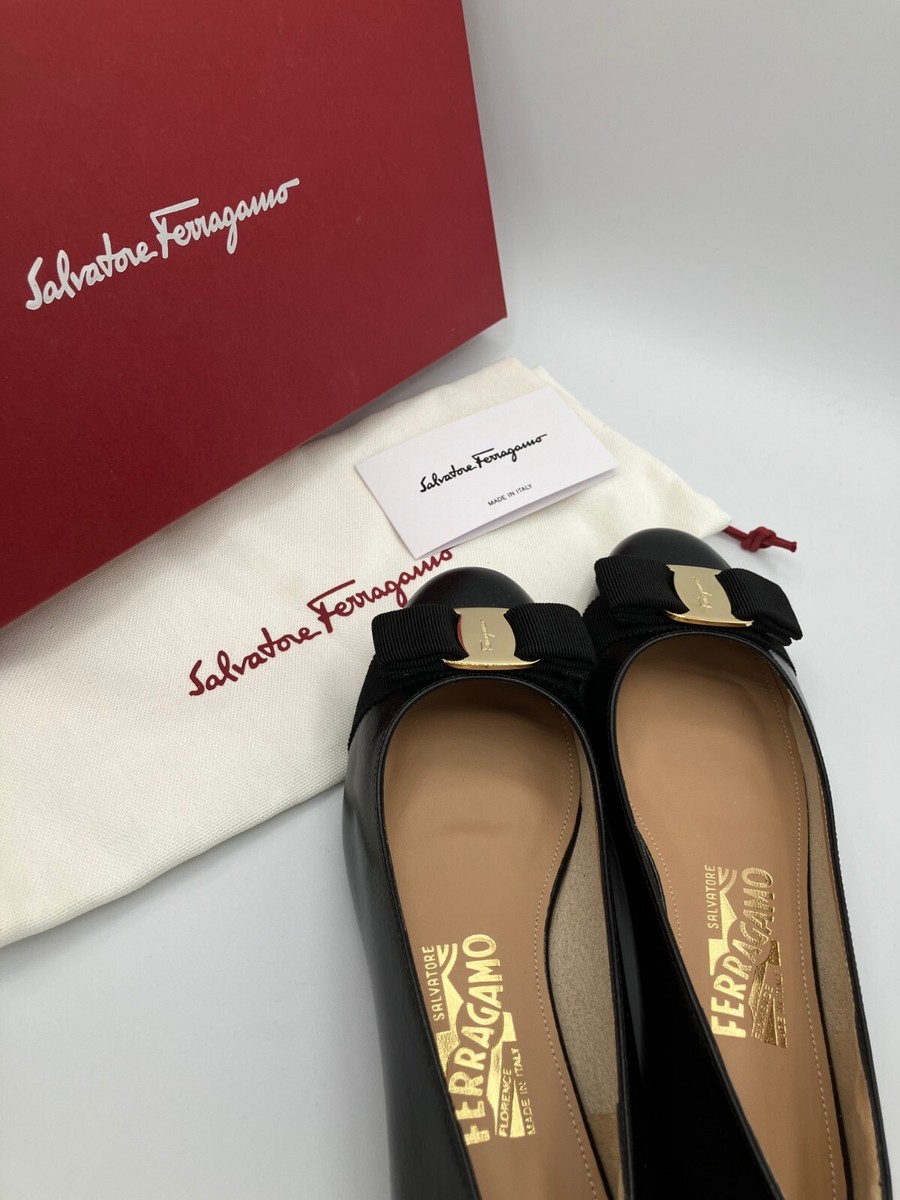 NEW SALVATORE FERRAGAMO VARINA 22 1.0 CM NERO CALF BISCOTTO