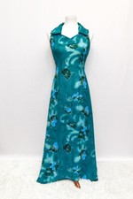 Vintage Koria womens dress blue green maxi M 90s