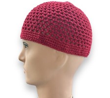 Kufi 100 Cotton Crochet Knitted Stretch Muslim Hat Skull Cap Beanie Red
