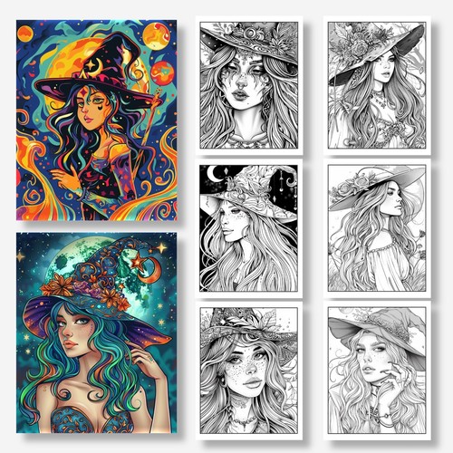 Moon Witch Coloring Book for Adult, 200 Printable Coloring Pages for ...