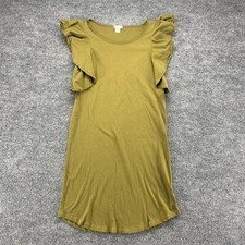 J Crew Dress Womens 2XS XXS Green Shift Mini Flutter Sleeve 100% Cotton Casual