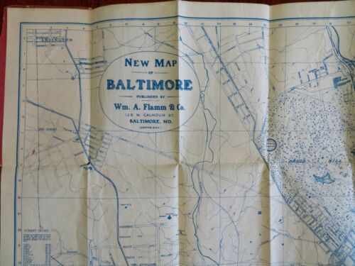 Baltimore Maryland detailed city plan Patapsco River 1900 Flamm rare pocket map - Picture 1 of 8