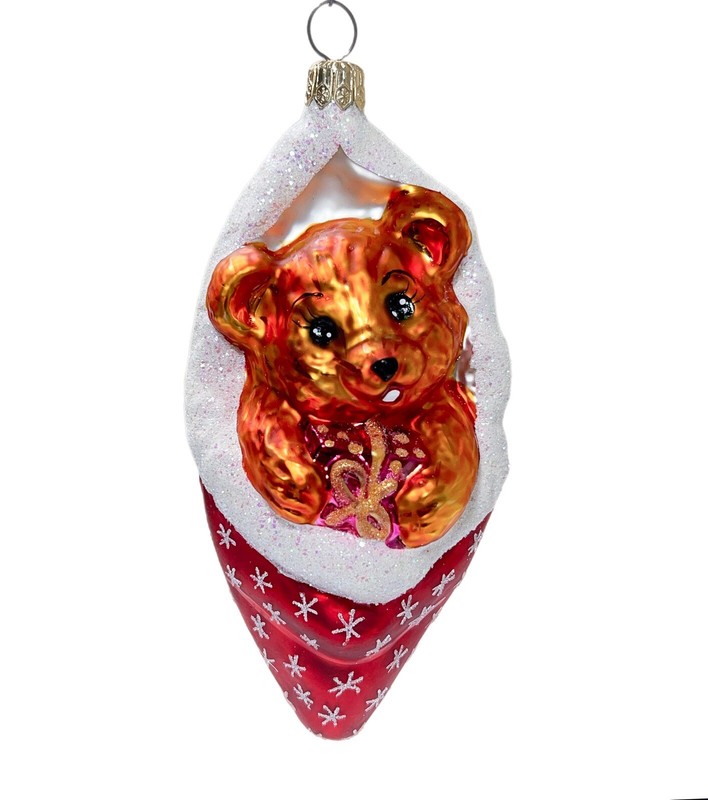 CHRISTOPHER RADKO 1998 "Cozykins" Bear Stocking Christmas Glass Ornament