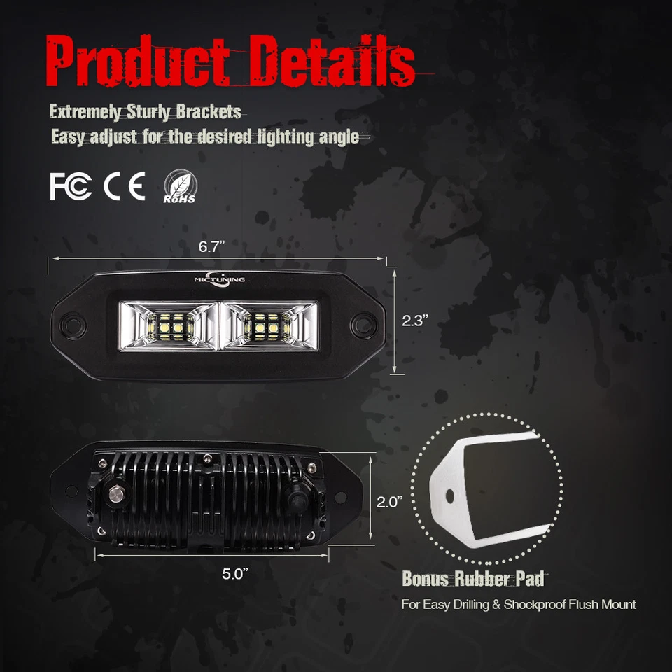 Barra de luz de trabajo LED MICTUNING 2x40W cápsulas de inundación montaje al ras para camioneta UTV ATV RZR Foto 4 de 4