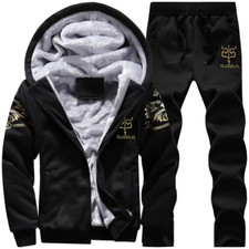 Men's Warm Sports Tracksuit Set Hoodie Jacket  Pants Autumn Winter Outfit