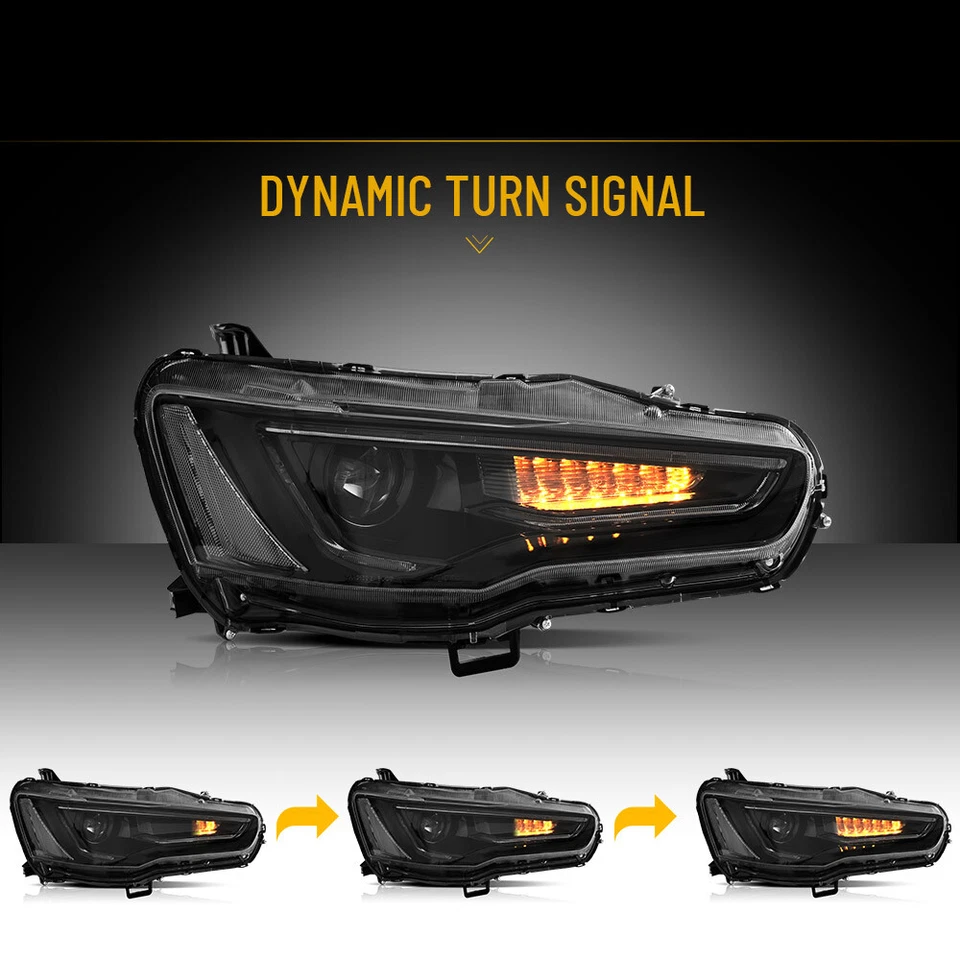 Black Smoke VLAND LED Headlights+Taillights Assembly For 08-17 Mitsubishi Lancer - Image 4 of 4