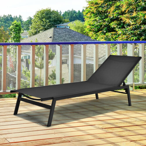Costway 2 PCS Patio Lounge Chair Chaise Recliner Back Adjustable Garden Black - Picture 4 of 10