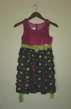 Bonnie Jean Fuchsia, Green Black Flower Party Dress Girl's Size 10 EUC