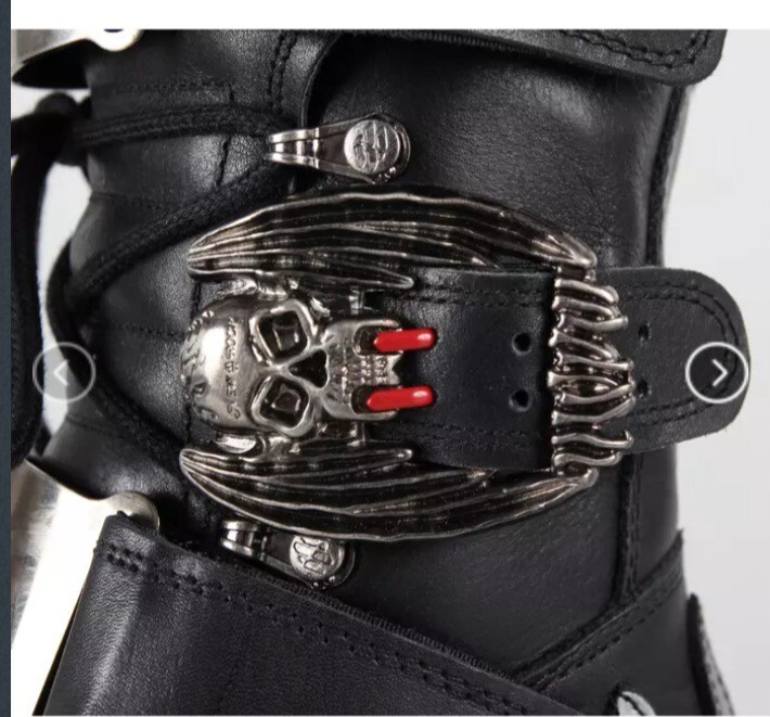 NEW ROCK　ニューロック　ミドルブーツ　M-195-S2　スカル NEWROCK M.195 S2 Silver Punk Gothic Biker Skull Boots Womans