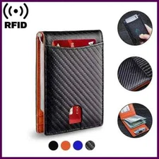 ANTI RFID Blocking Black Carbon Fiber Men Wallets Short Small Protected Magic.
