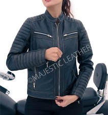 New Womens Black Rub Off Biker Style Real Lambskin Leather Jacket