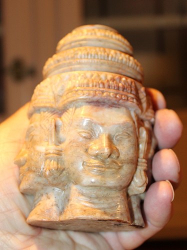 Vintage Carved Stone 4 Faced Brahma 4.5” Sculpture Bust/Figure Southeast Asia - Picture 3 of 16
