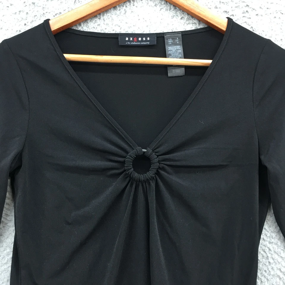Blusa Axcess Manga Larga Mujer S Negra Manga Larga Ojo de Cerradura Frontal Pullover NUEVO Foto 3 de 4