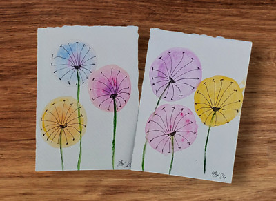 Set of Original Watercolors Flowers Abstract Dandelions Gift for Her Handmade