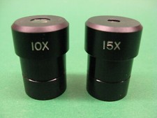 Lot of 2 Microscope Eyepieces, 10x and 15X, 20 mm diameter
