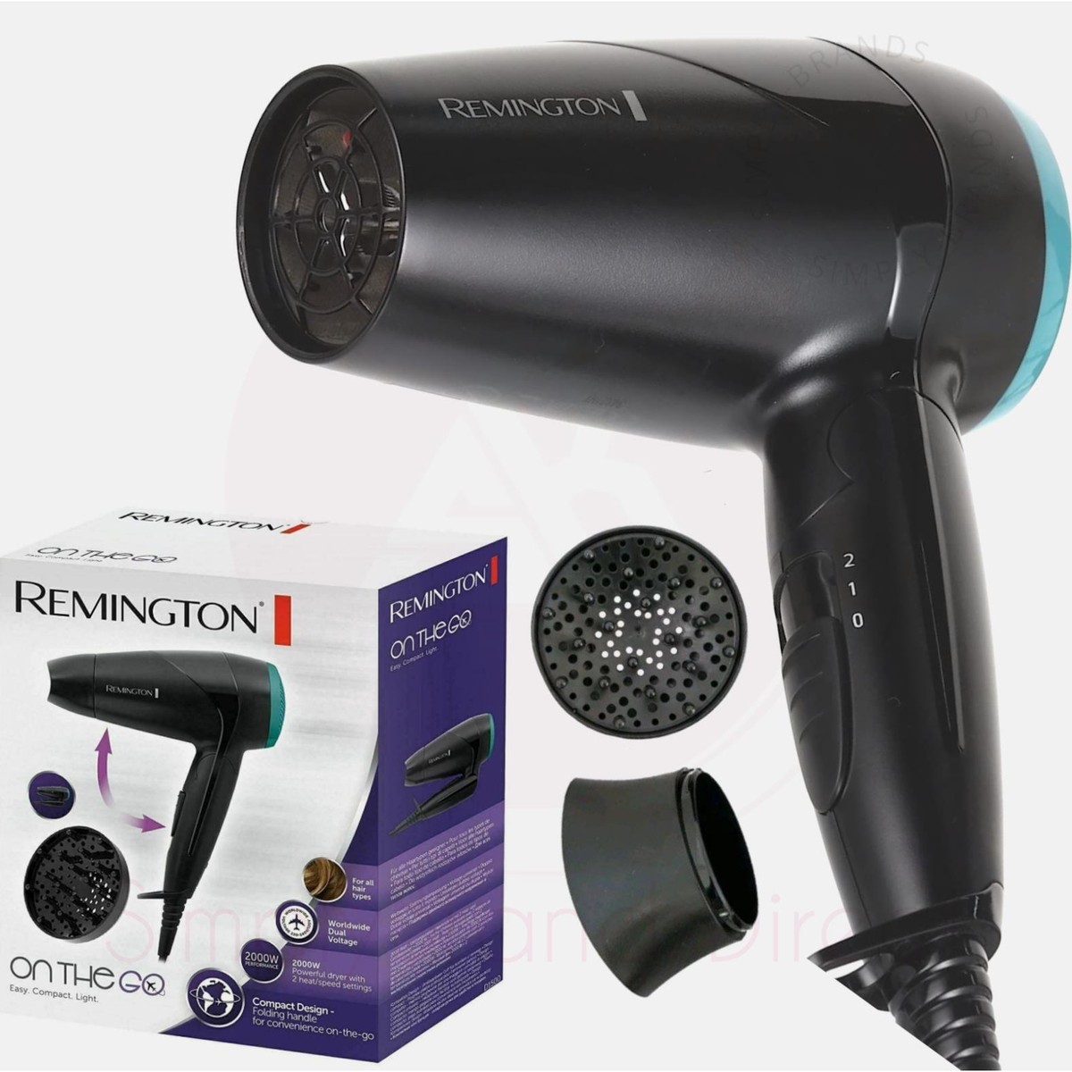 Remington D1500 On The Go Compact Travel Hair Dryer│2 Heat/Speed