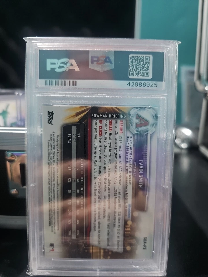 2017 Bowman Chrome 1st RC PAVIN SMITH BLUE Auto 91/150 PSA 10 Rookie Pop 4 - Image 2 of 2