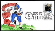 1999 FDC-Super Bowl AFL vs NFL Hand Painted MELISSA FOX Cachet 1 of 1!