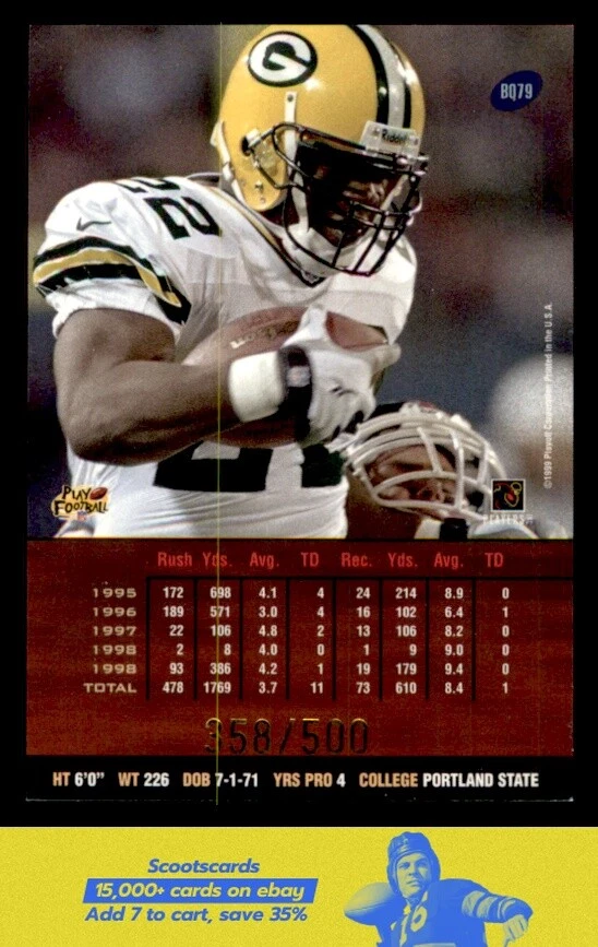 1999 Playoff Prestige SSD Darick Holmes Spectrum Purple SN358/500 #B079 Packers - Image 2 of 2