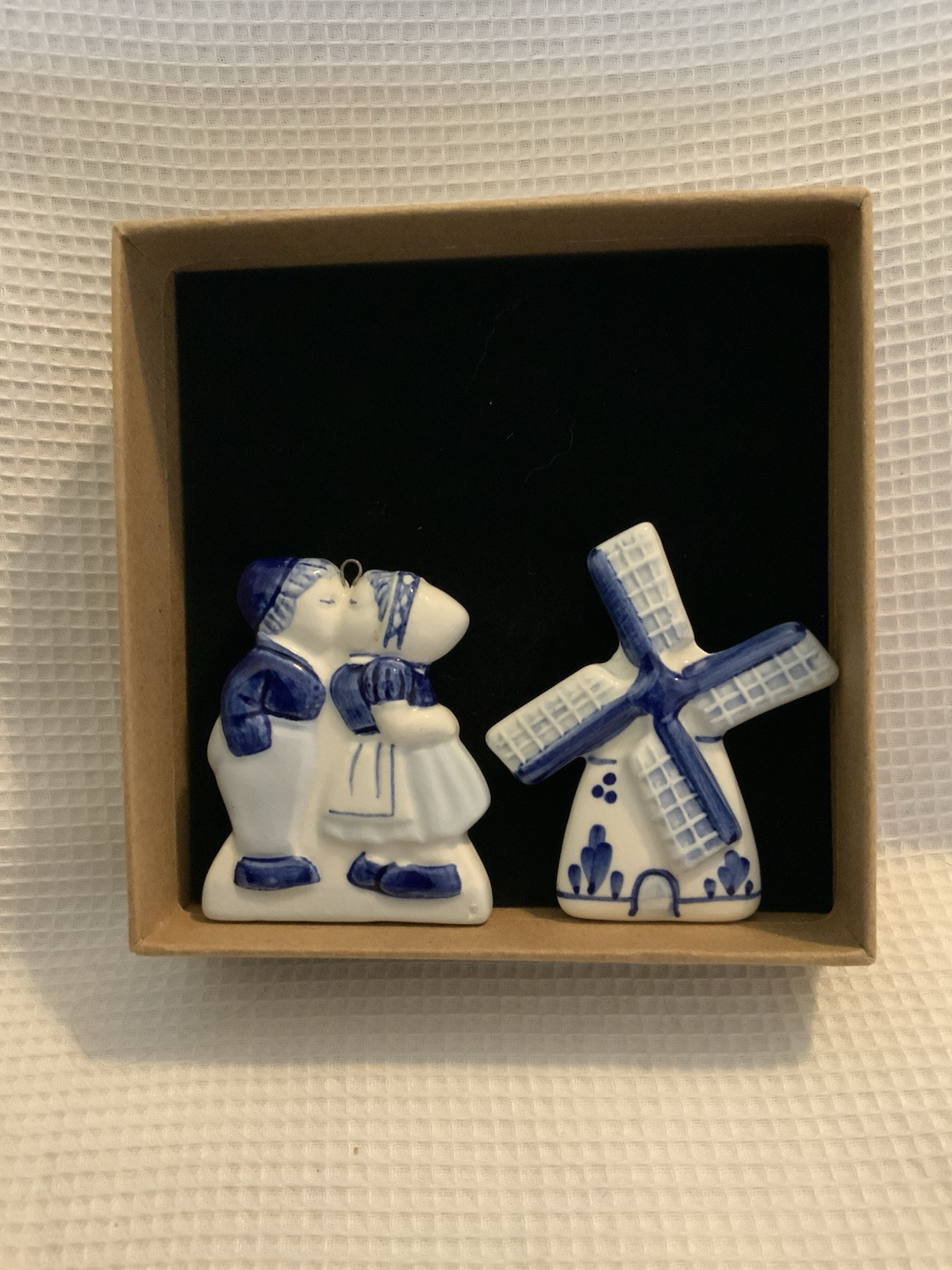 Vintage Delft Blue Dutch Ornaments Set of 2 Handmade Ceramic Decor