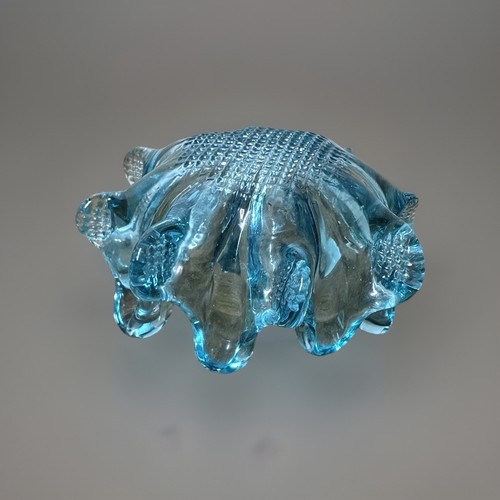 Vtg Murano handkerchief style Pulled pinched aqua blue glass Bowl Ashtray Decor - Picture 4 of 4