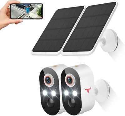 2 Stück Orbtell 1080P Wireless Solar Überwachungskamera mit 2 Strahlern AI Motion