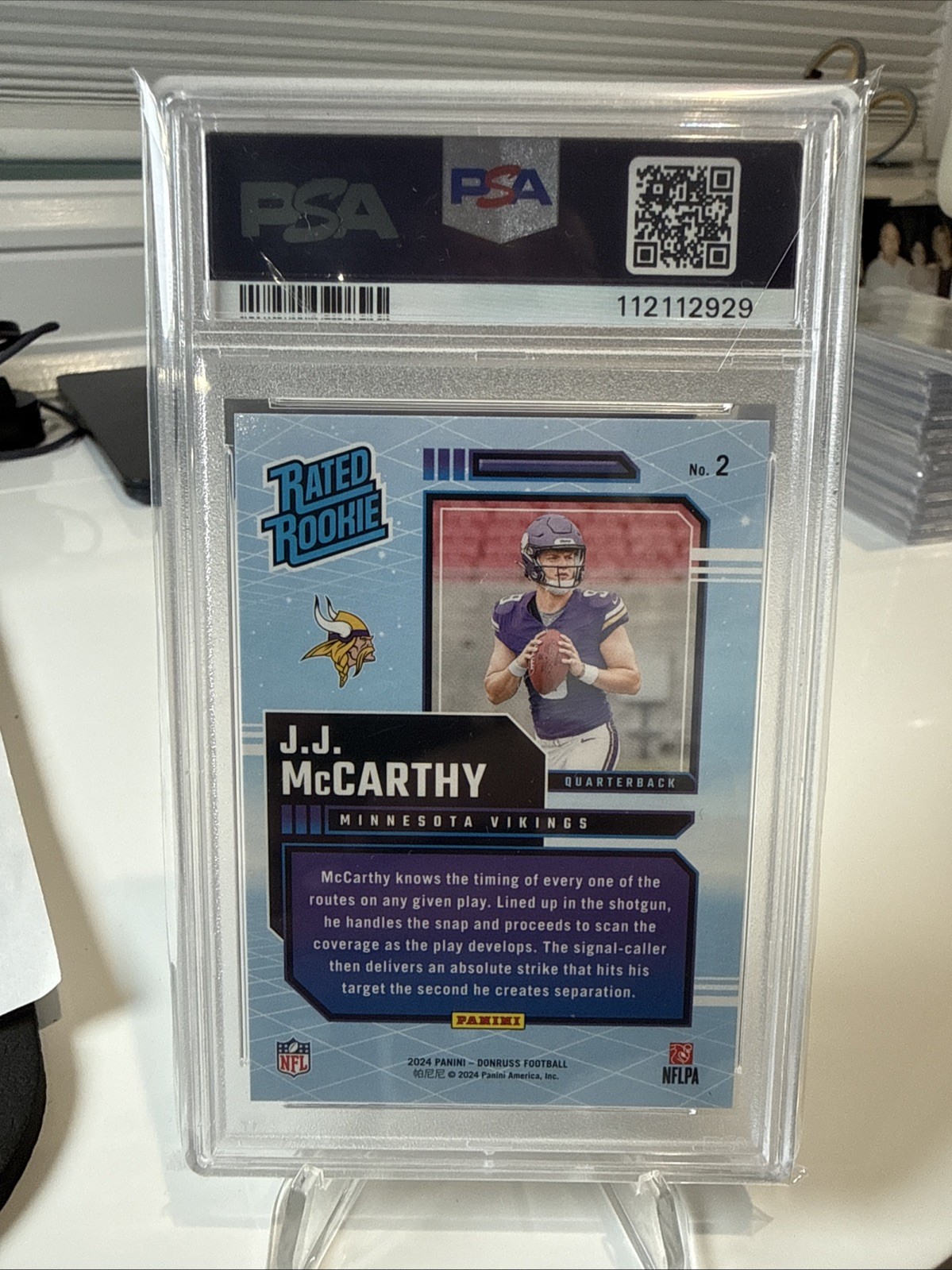 2024 Donruss JJ McCarthy RC PSA 10 Rated Rookie Retro 🔥🔥🔥💵💵 view 2
