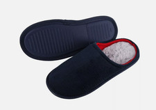 Mens Slippers Hard Sole Fleece Slip On Mules Size 7-11 Faux Fur Navy Grey New