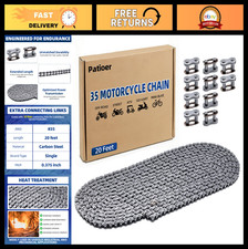 35 Roller Chain 20ft Carbon Steel with 10 Connecting Links, 3/8" Pitch ANSI for