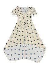 A New Day Beige Black Polka Dot V Neck Midi Dress Women s Size Small