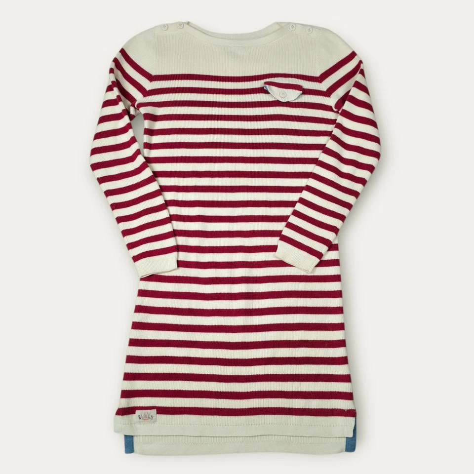 Polo Ralph Lauren Girls Sweater Dress L 12-14 Red Stripe Nautical Cotton Knit - Image 2 of 4