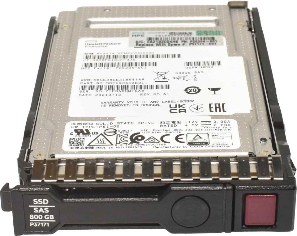 HP 800GB KPM6XVUG800G 2.5" 24G SAS SSD P37171-001 P26294-001 Gen10 & Gen10 Plus - Bild 2 von 4