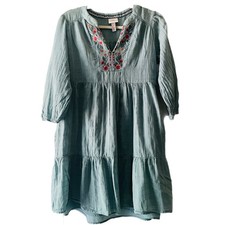 Knox Rose XS Womens Lt. Teal Floral Embroidered Boho Dress Peasant