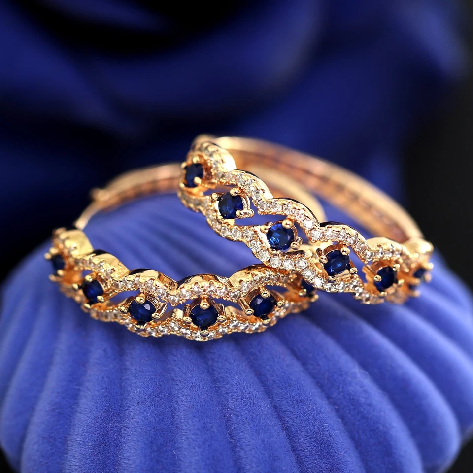 LUXURY 9K ROSE GOLD GF Blue Sapphire Simulated Diamond Women Dress Hoop EARRINGS Foto 4 de 4