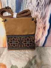 NWT American Bling Crossbody Purse Western Brown Embroider Faux Leather