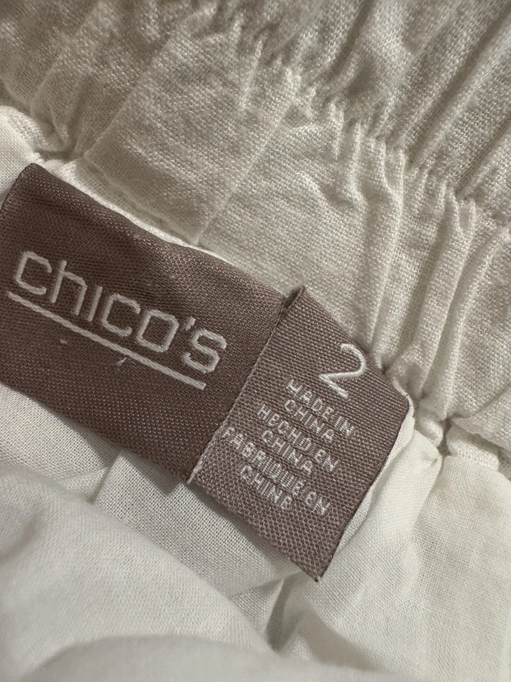 Chico's Mujer Pull On Blanco Lino y Voile Pañuelo Dobladillo Falda Talla Grande Foto 2 de 4