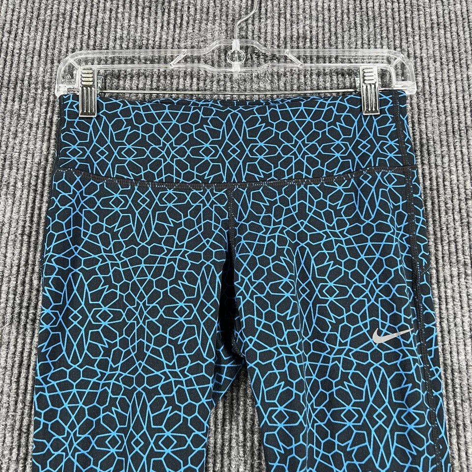 Calça de corrida Nike Dri-FIT feminina pequena azul estampa geométrica detalhes reflexivos - Imagem 2 de 4