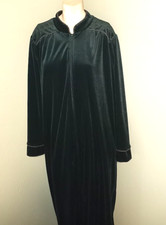 Jasmine Rose Robe Womens Large Forest Green Velour Zip Front Embroidered Cuffs