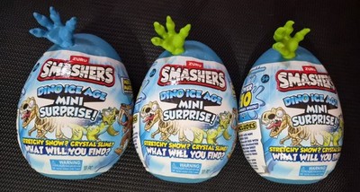 ZURU SMASHERS LOT OF 3 DINO ICE AGE EGGS MINI SURPRISES 2 GREEN CLAWS 1 BLUE NEW