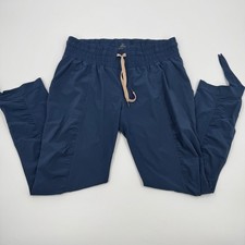 Prana Halle E-Waist Jogger Blue Ruched Leg Tie Cuff Hiking Pants Womens Small