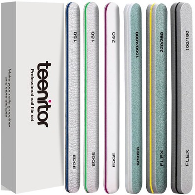 Teenitor Nail File Buffer, Files Straight 6 Piece Assortment, Muticolor