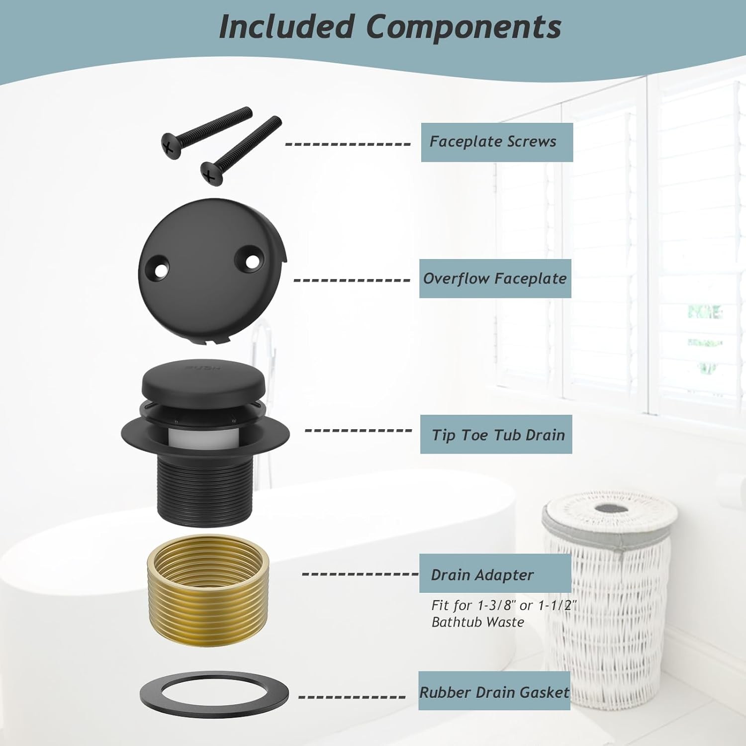 Matte Black Tub Drain Overflow Kit Universal Bathtub Drain Replacement